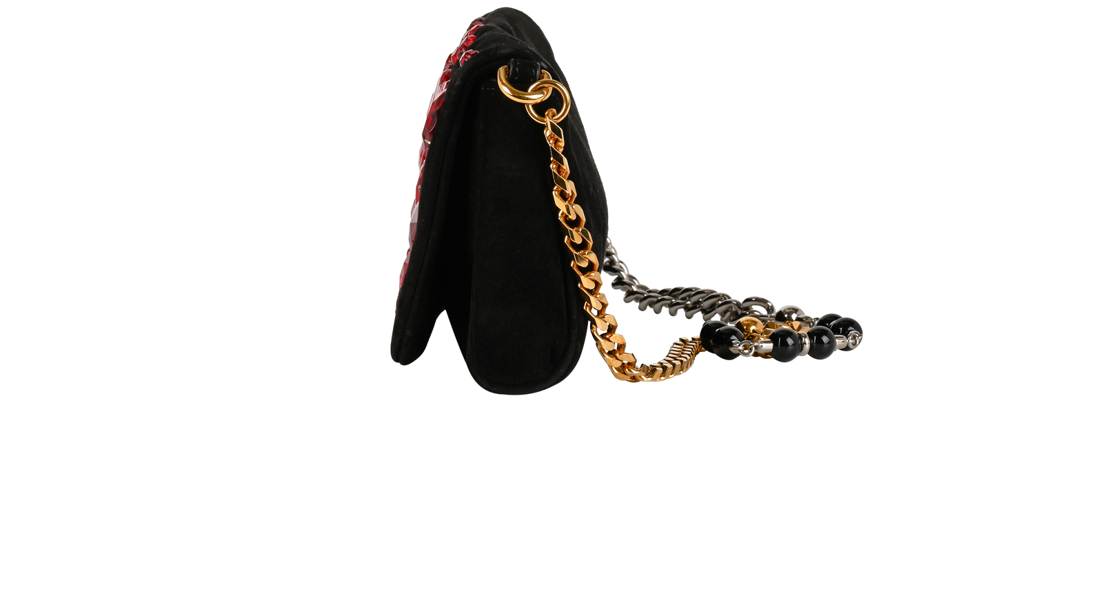 Embellished Shoulder Bag, &pound;350, Handbags, Black/Red, Leather, Bottom view